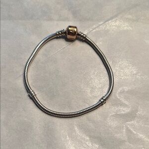 Pandora Rose Gold Snap Clasp and sterling silver bracelet 7.5”